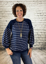 Load image into Gallery viewer, Brushed Stripe Hacci Top with Puff Sleeve