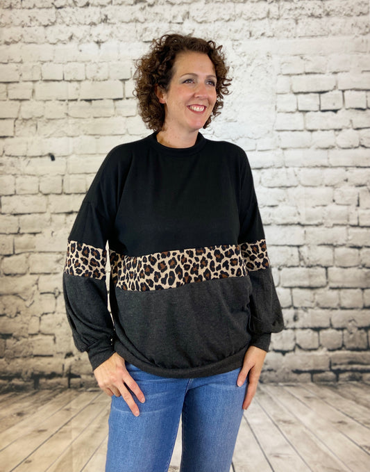 Brushed Soft Leopard Stripe Top