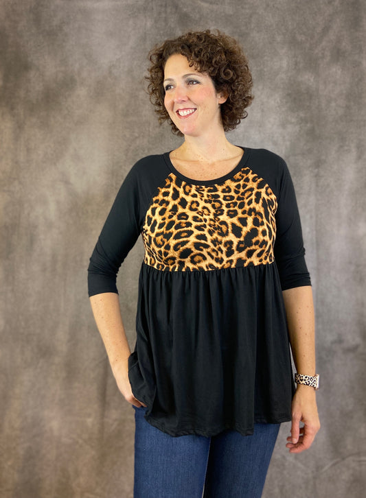 Leopard Yoke Babydoll Top