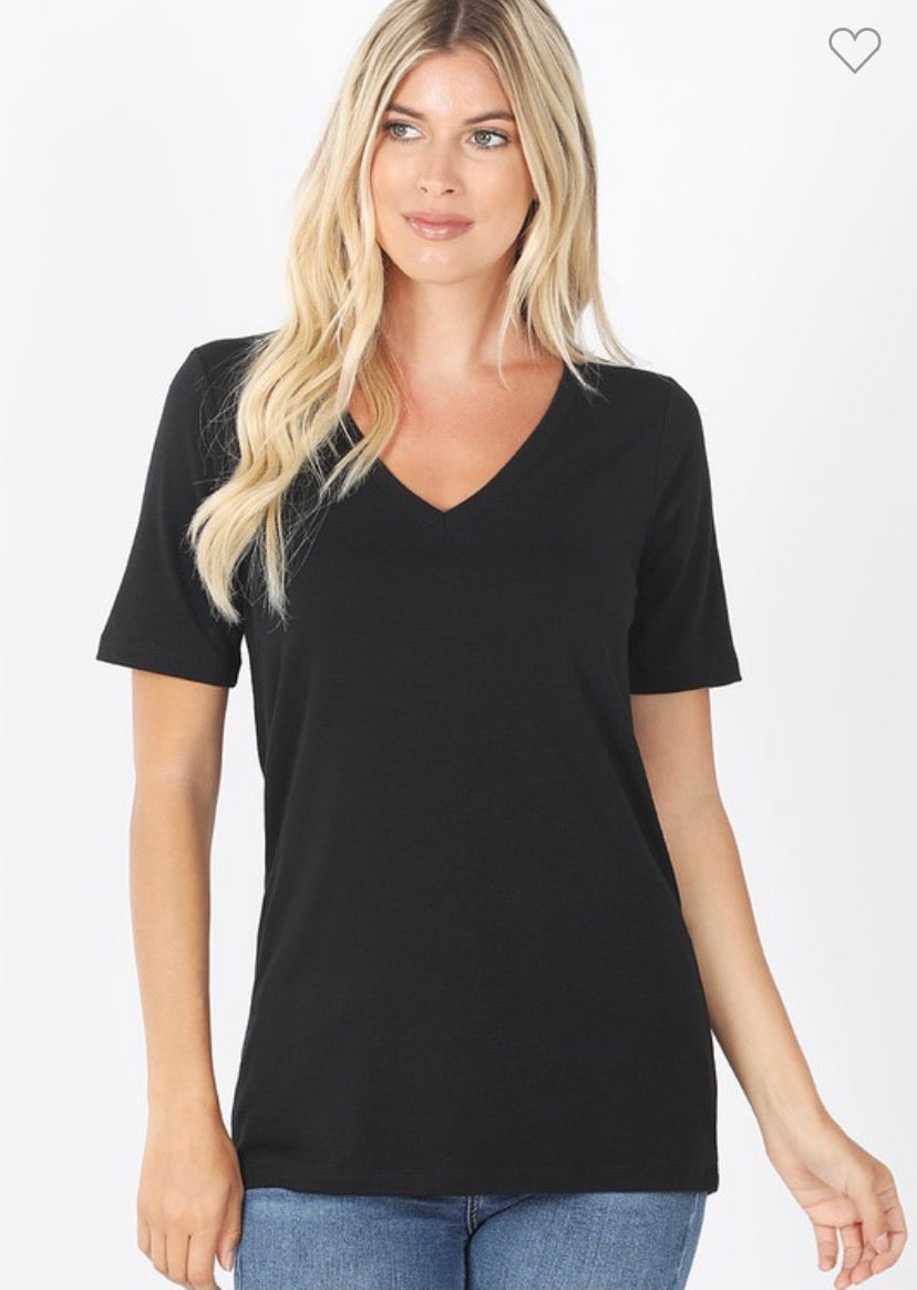 Cotton V Neck Solid Tee