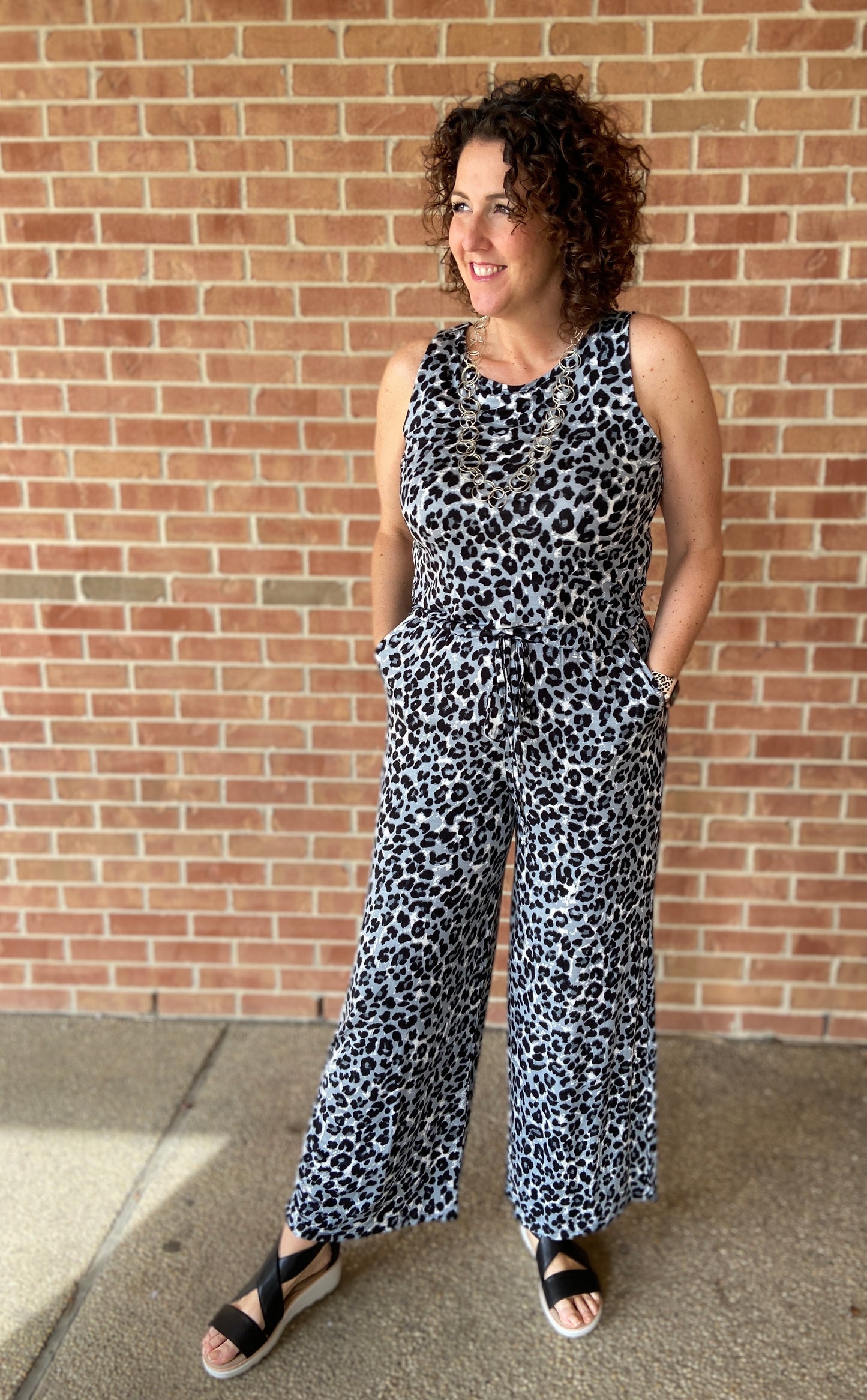 Sleeveless Leopard Jumpsuit