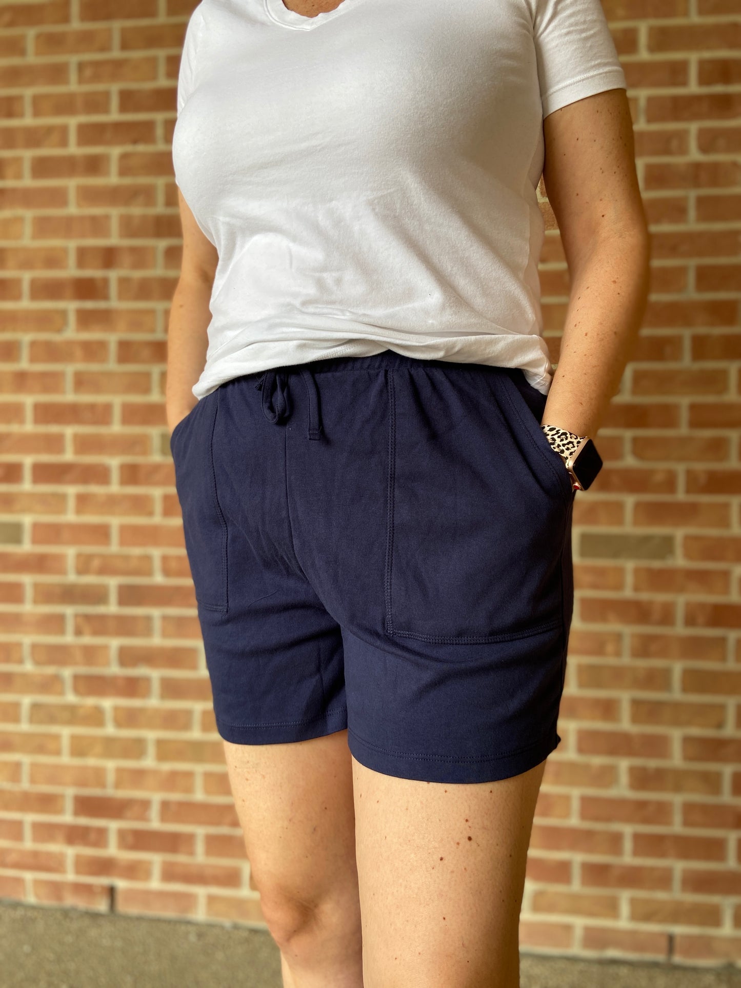 Cotton Drawstring Shorts - NAVY