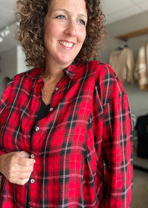 Relaxed Plaid Button Down - BLACK/RED