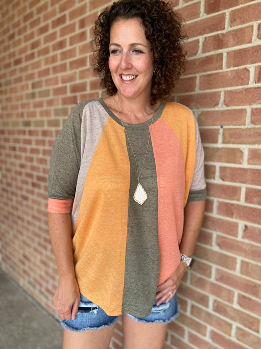 Loose Fit Color Block Top