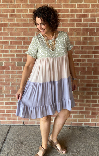 Tiered Color Block Woven Dress