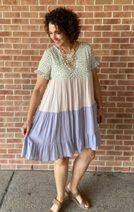 Tiered Color Block Woven Dress