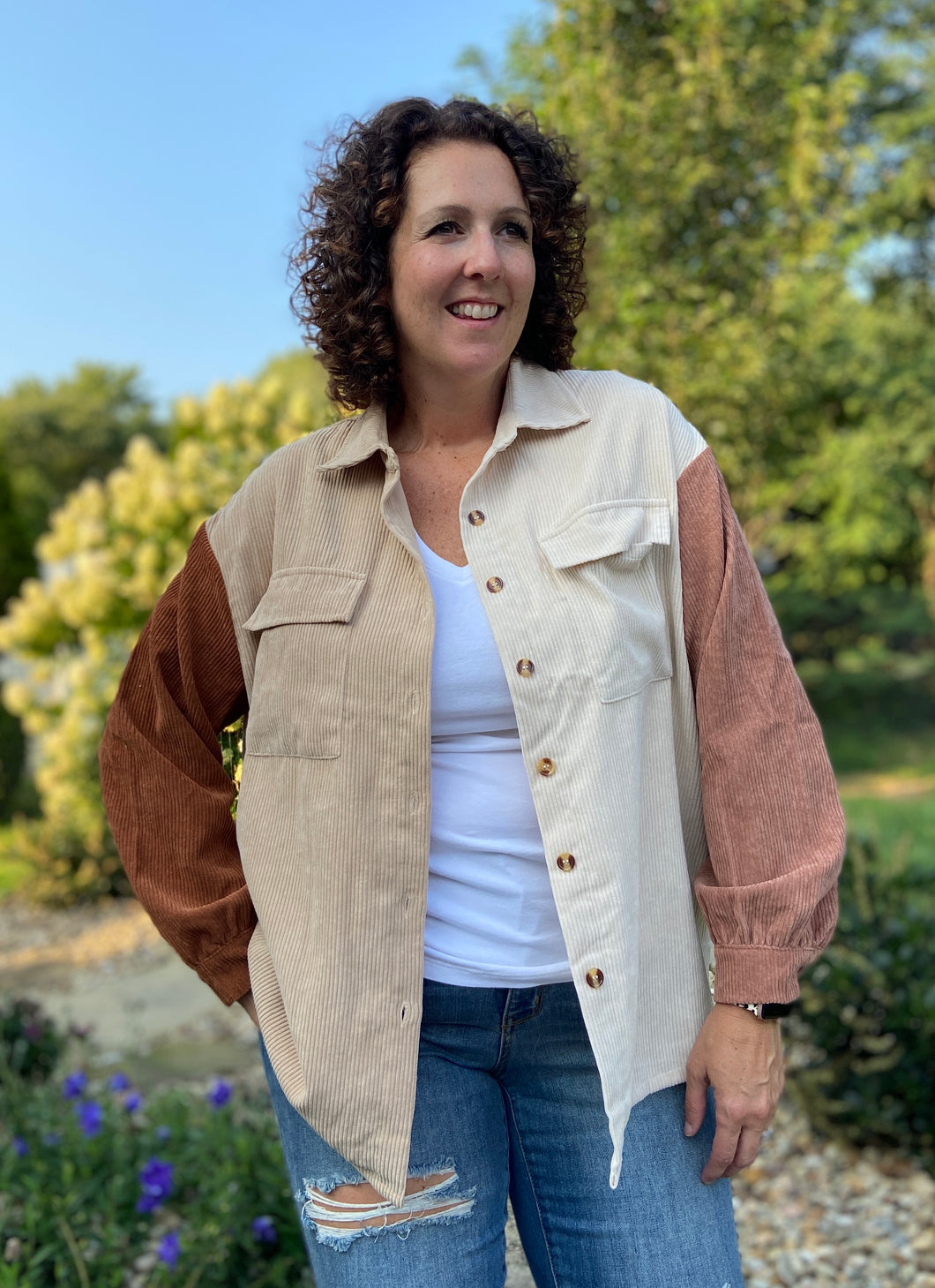 Colorblock Corduroy Button Down Top