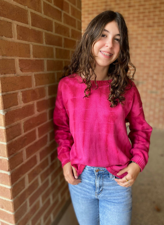 Chill Tie Dye Knit Sweater - FUSCHIA