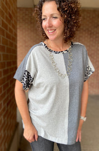 Color Block Dolman Top with Leopard Accents