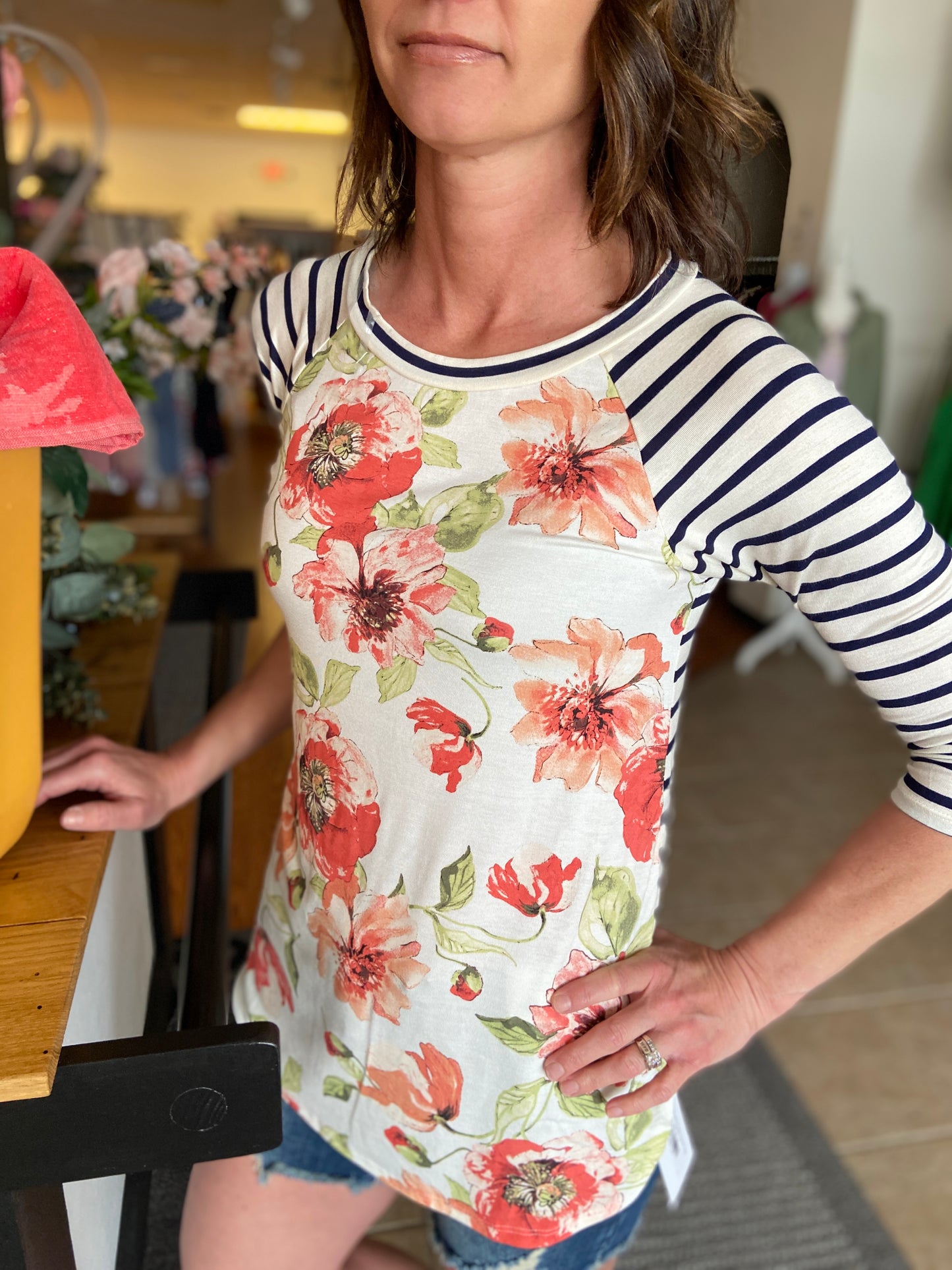 Stripe and Fresh Floral Top