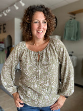 Load image into Gallery viewer, Floral Peasant Blouse - OLIVE