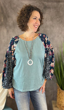 Load image into Gallery viewer, Floral and Animal Puff Sleeve Top - DUSTY MINT MIX