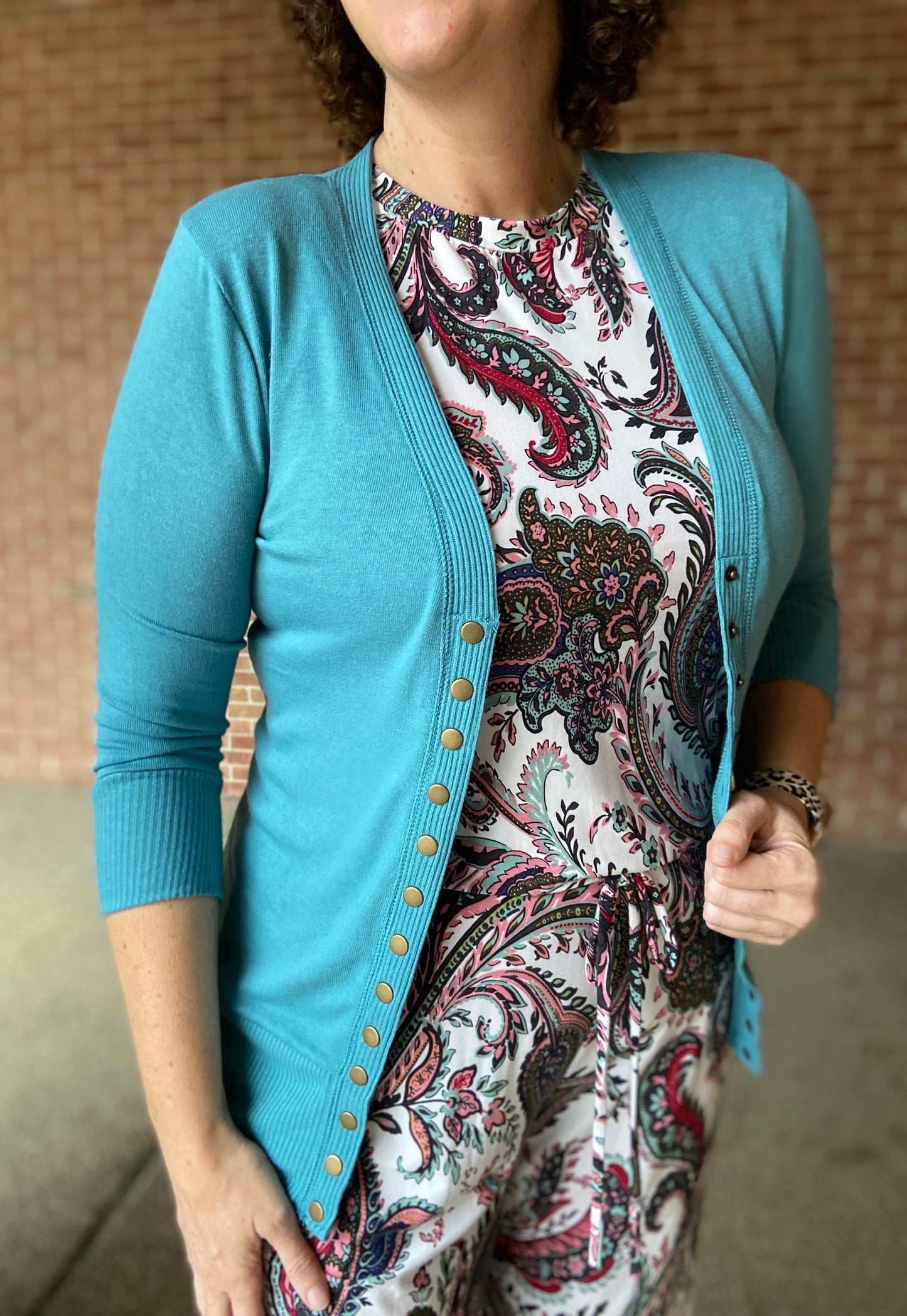 3/4 Sleeve Snap Front Cardigan - DUSTY TEAL