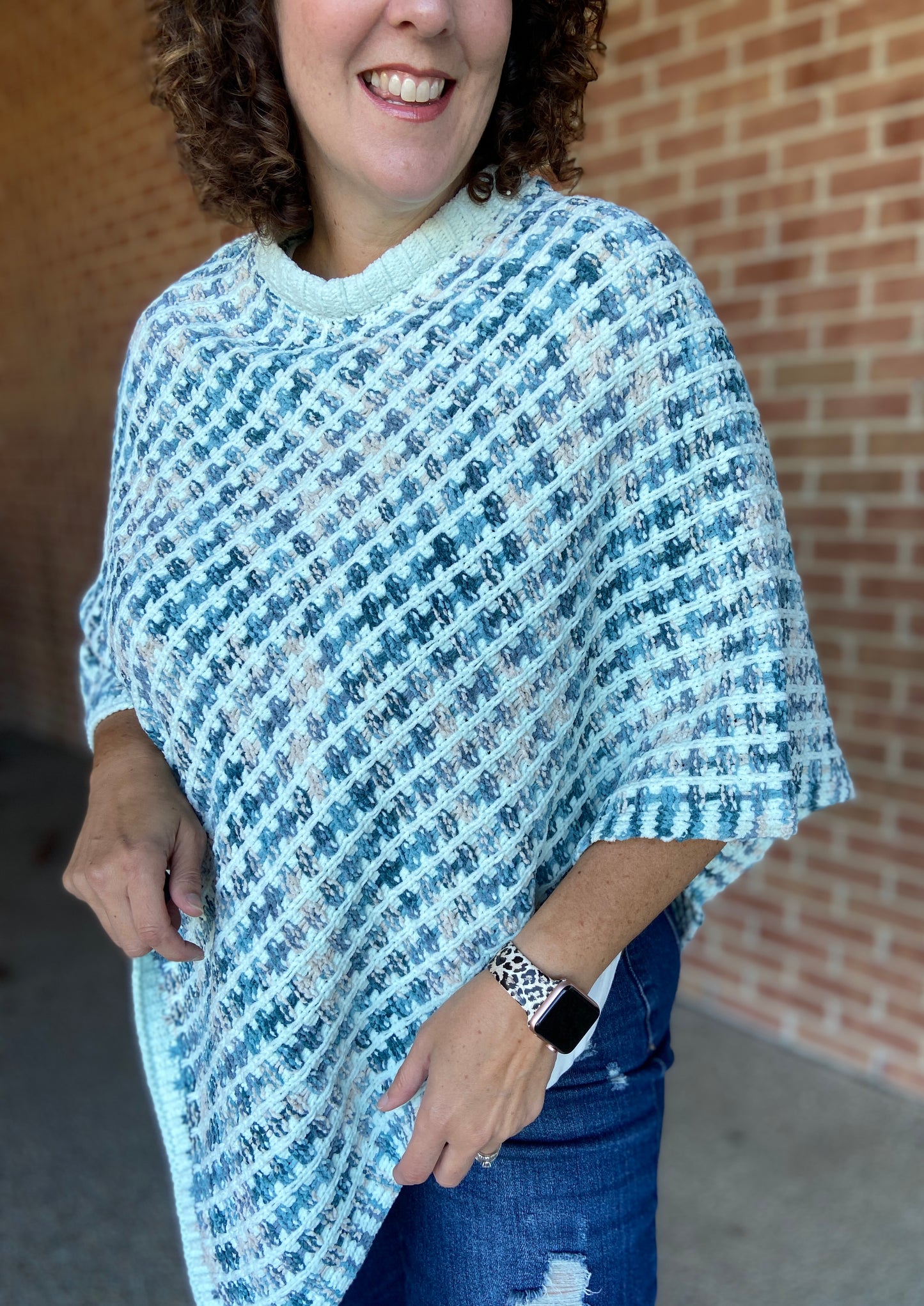 Cross Knit Poncho - BLUE