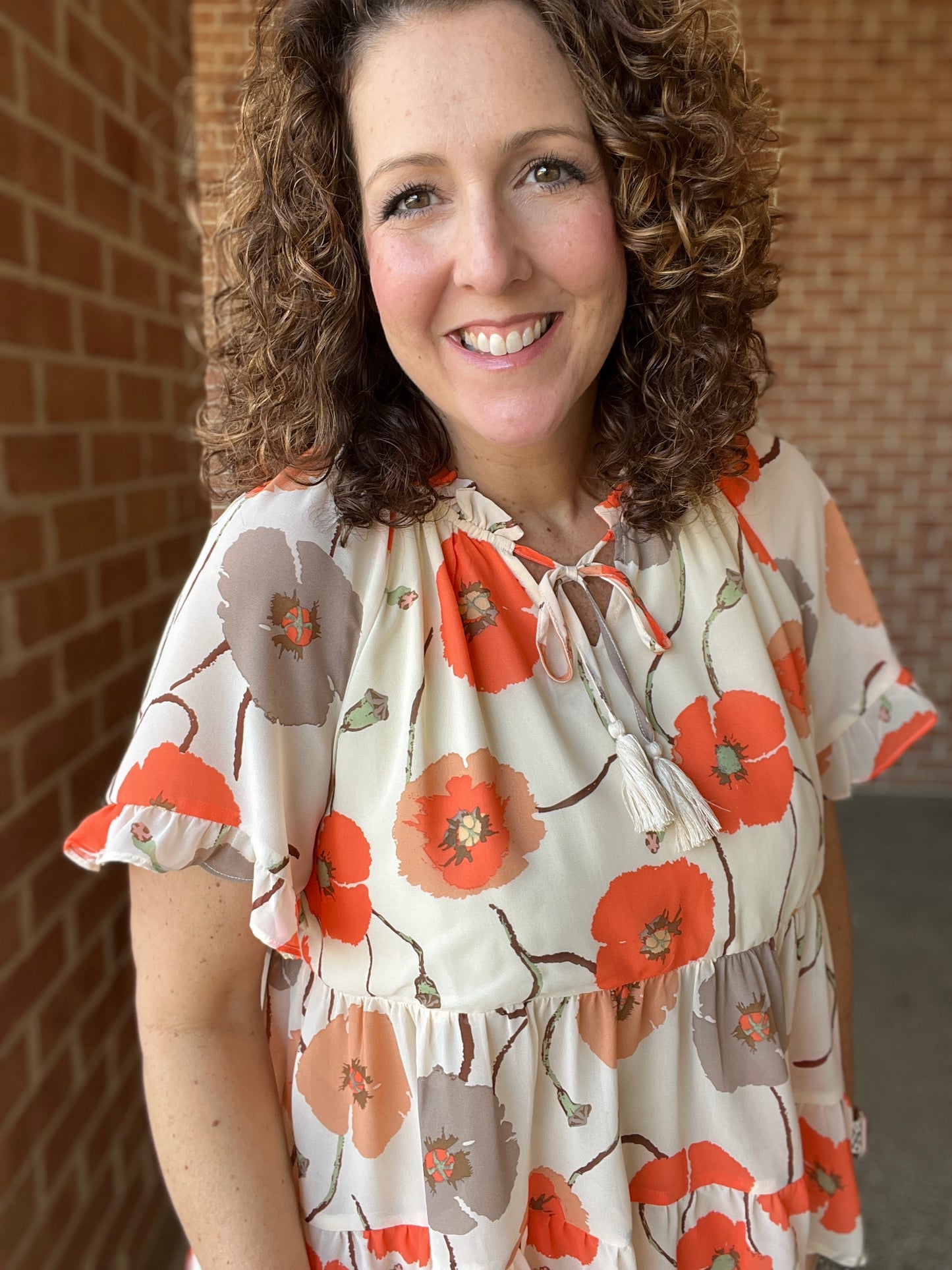 Floral Tiered Top with Tie Neck