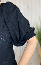 Load image into Gallery viewer, Eyelet Top with Puffed Sleeve and Smocked Cuff