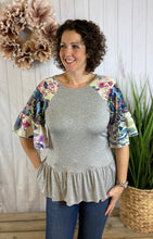 Load image into Gallery viewer, Multi Fabric Sleeve Top with Ruffle Bottom