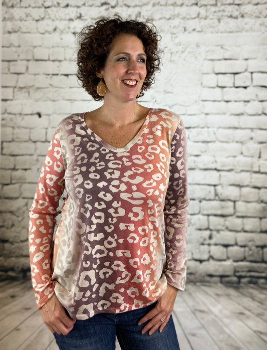 Gradation Leopard Print Knit Top