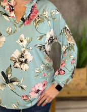 Load image into Gallery viewer, Minty Floral Top with Balloon Sleeve