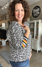 Load image into Gallery viewer, Leopard Sweater with Striped Cuffs