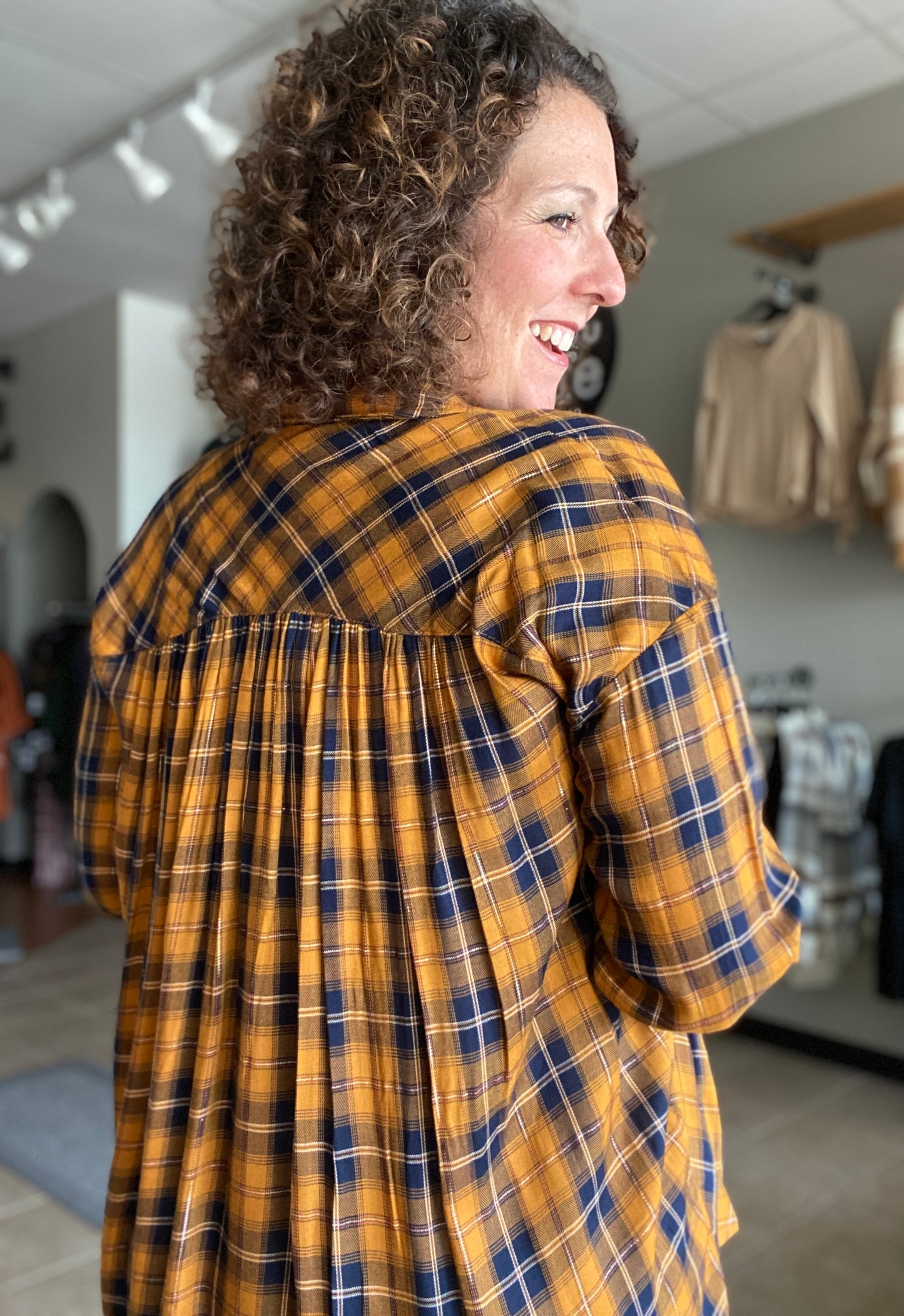 Relaxed Plaid Button Down - MUSTARD/NAVY