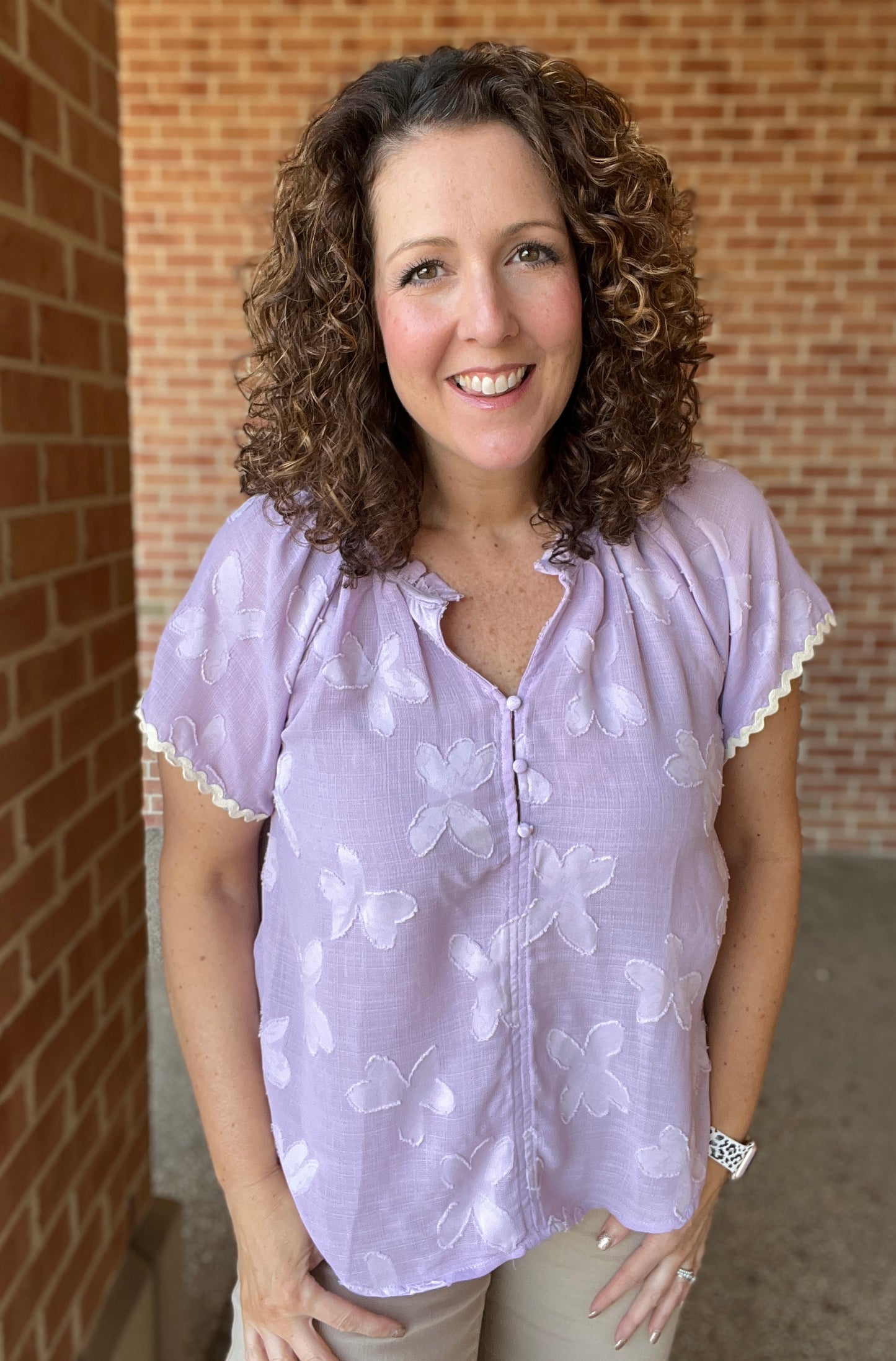 Lavender Floral Top with Trim