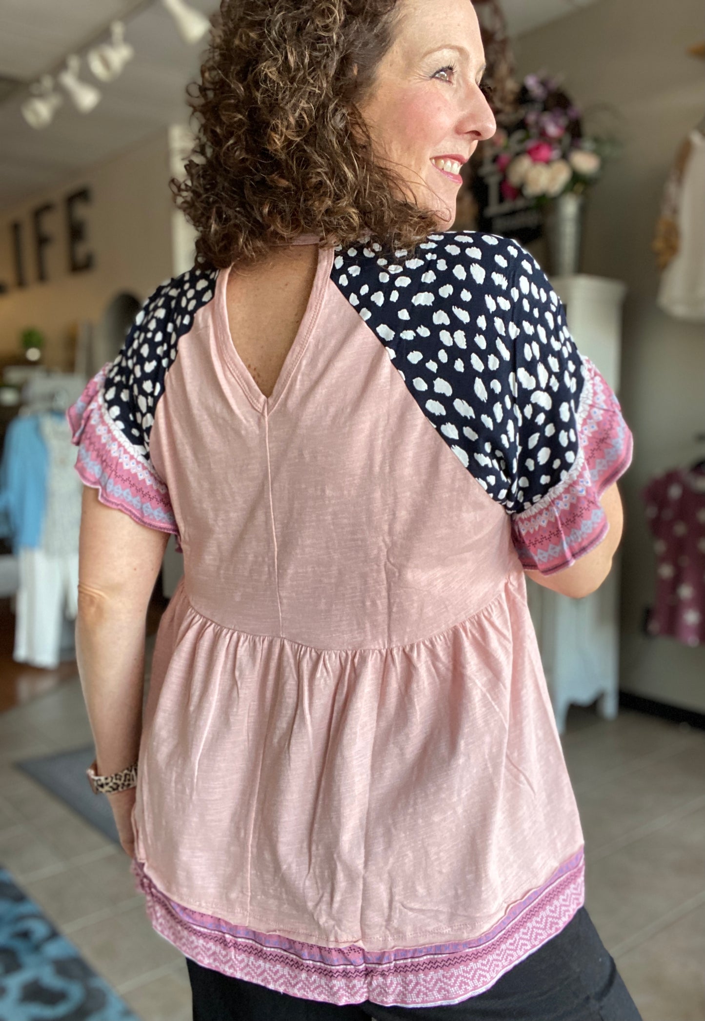 Blush and Dot Sleeve Top