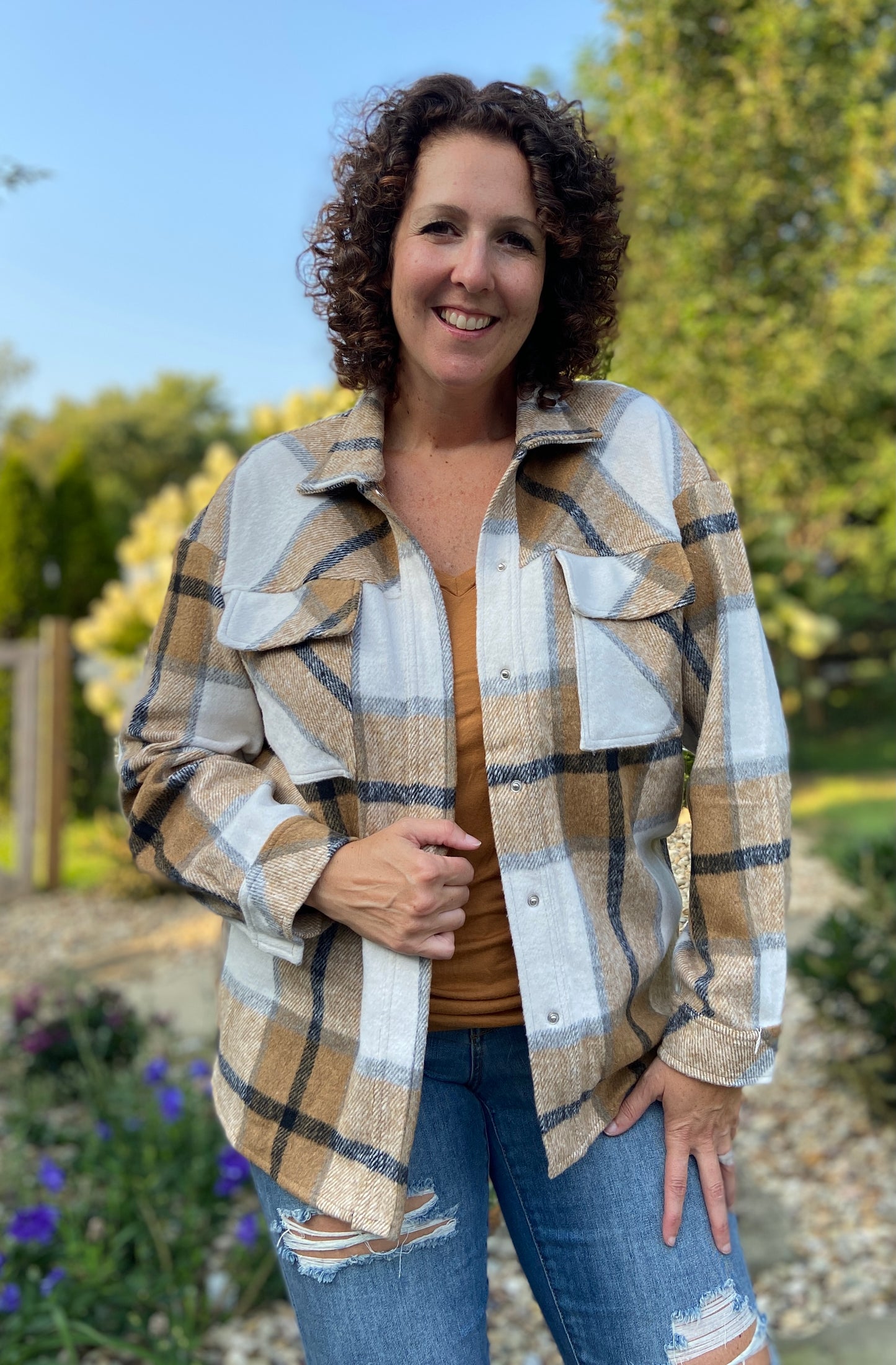 Cozy Plaid Shacket - CAMEL