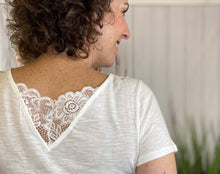 Load image into Gallery viewer, Lace Inset V-Neck Tee - IVORY