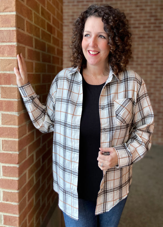 Oversized Plaid Flannel - IVORY