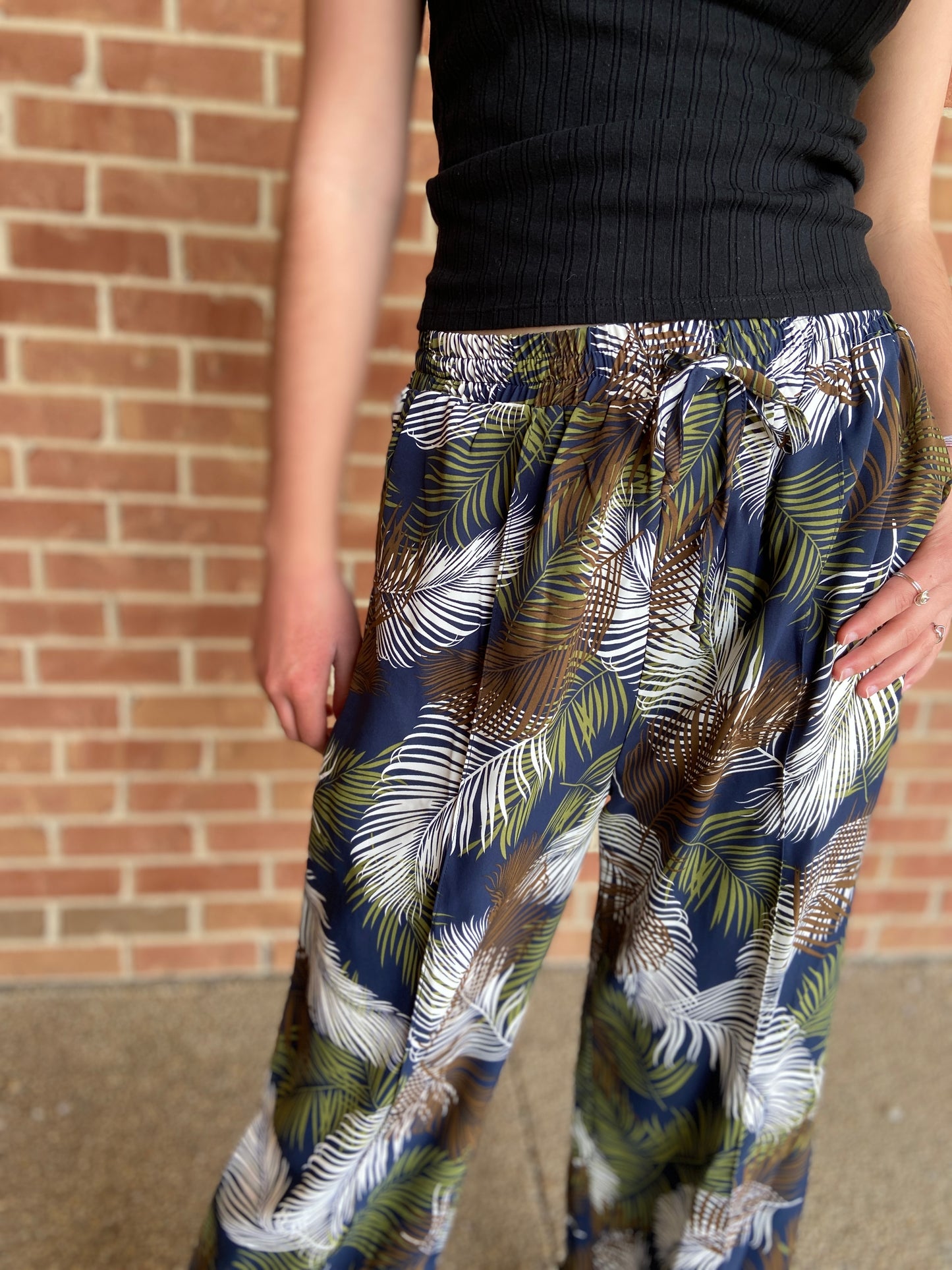 Botanical Leaf Wide Leg Pants