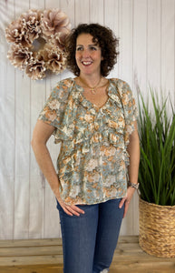 Ruffled Floral Cross Front Top