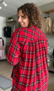 Relaxed Plaid Button Down - BLACK/RED