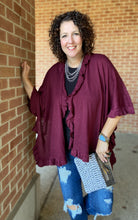 Load image into Gallery viewer, One Size Knit Cape with Ruffle - BURGUNDY