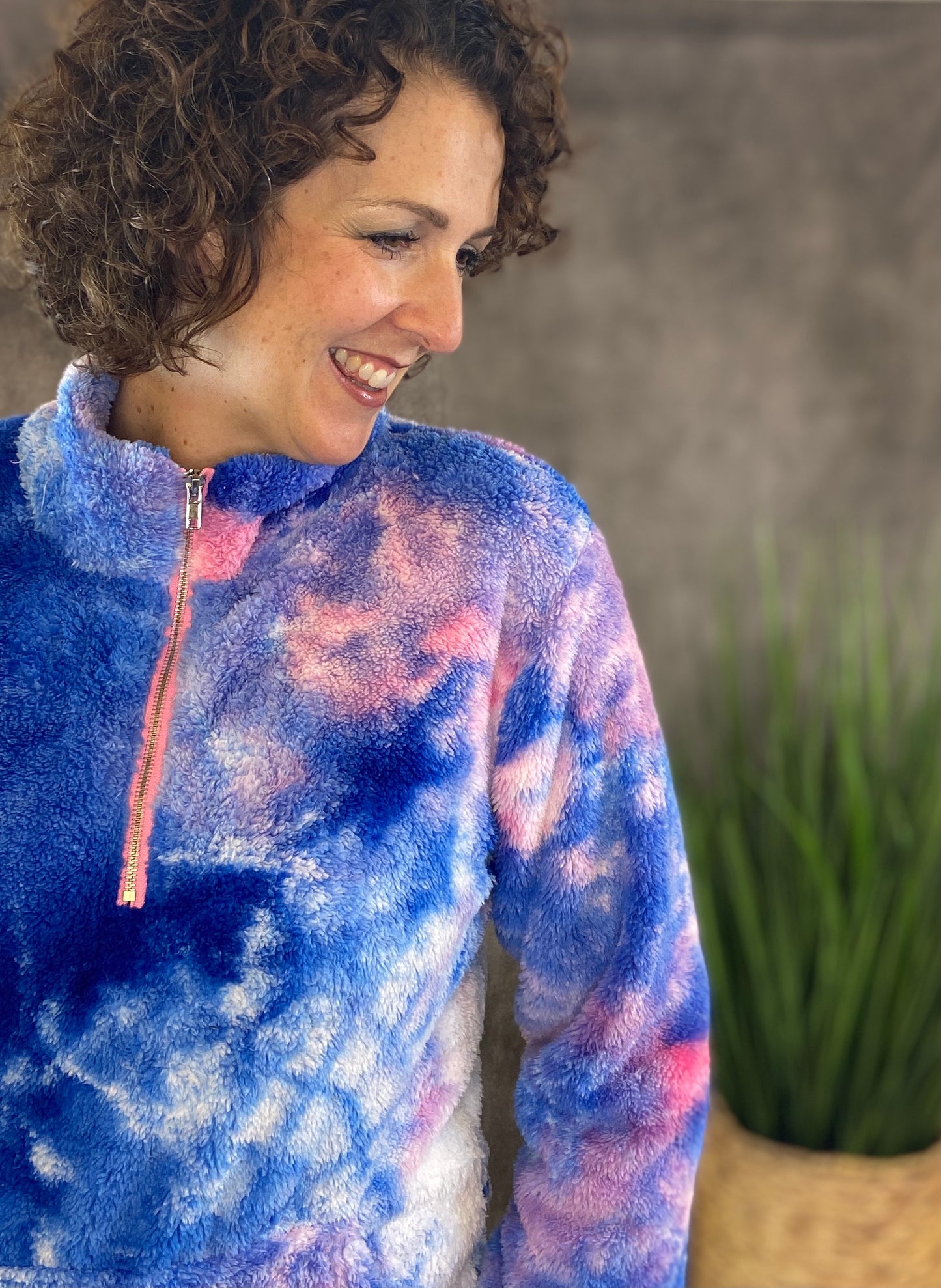 Tie Dye Half Zip Sherpa