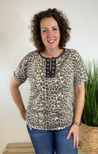 Load image into Gallery viewer, Leopard Split Neck Top with Grommet Detail