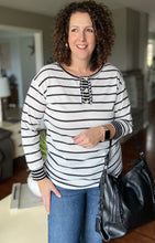 Load image into Gallery viewer, Striped Waffle Knit Top with Buttons