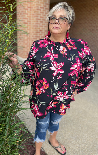 Bold Fall Floral Curvy Blouse