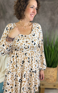 Leopard Tiered Babydoll Dress with Buttons
