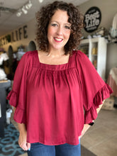 Load image into Gallery viewer, Satin Square Neck Top with Ruffled Sleeve