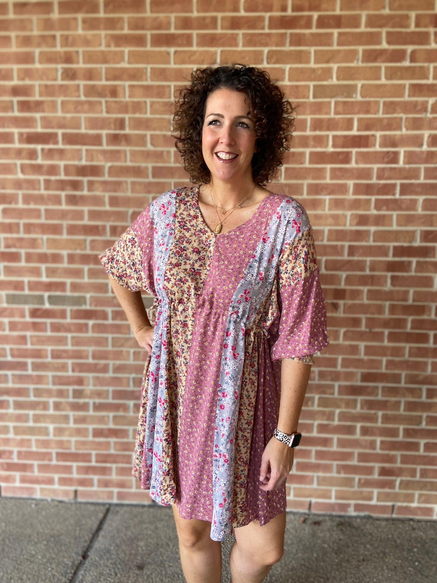 Mixed Floral Dress with Cinch Ties