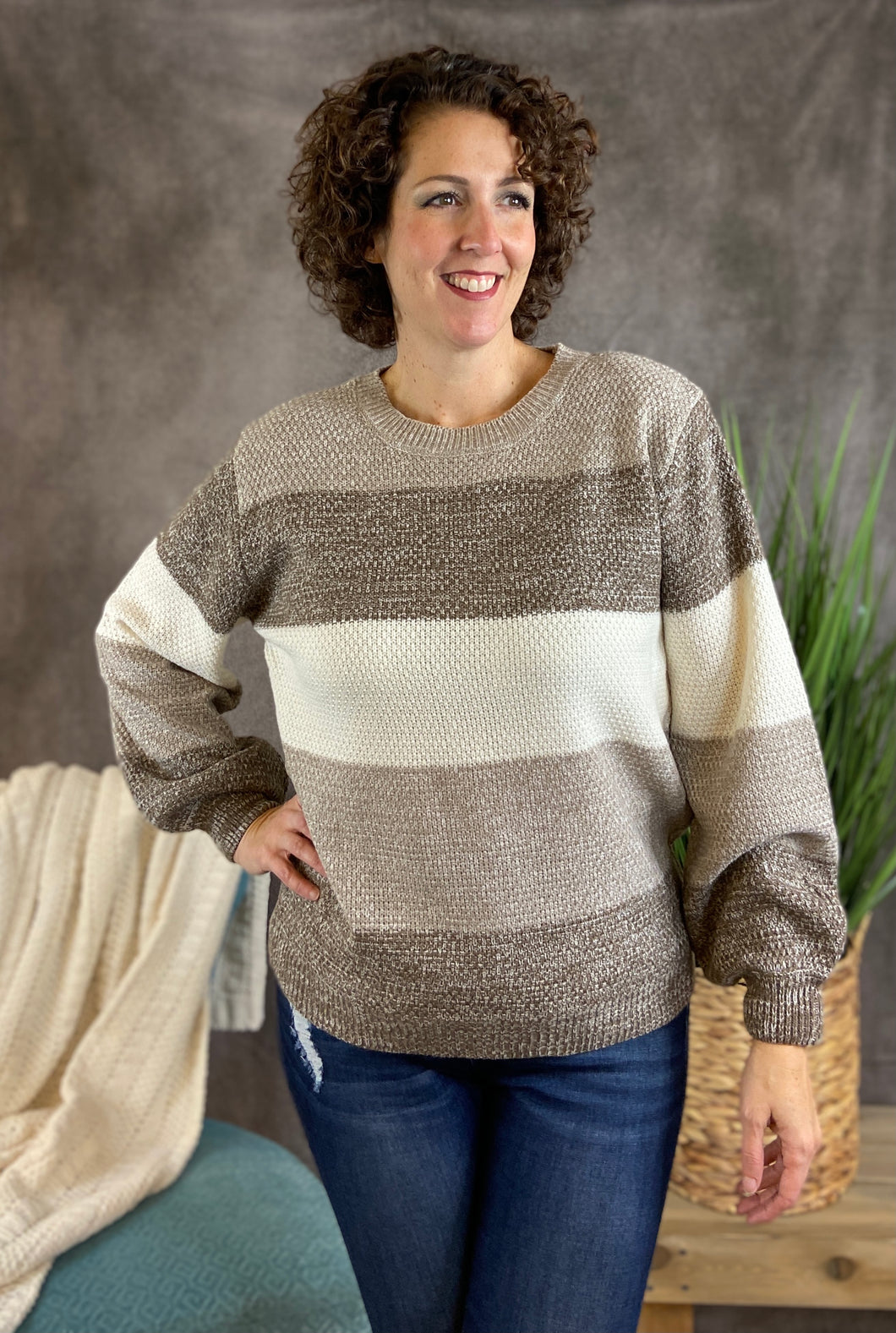 Melange Color Block Sweater - Mocha