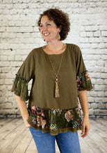 Load image into Gallery viewer, Bell Sleeve Top with Floral Hem and Sleeve