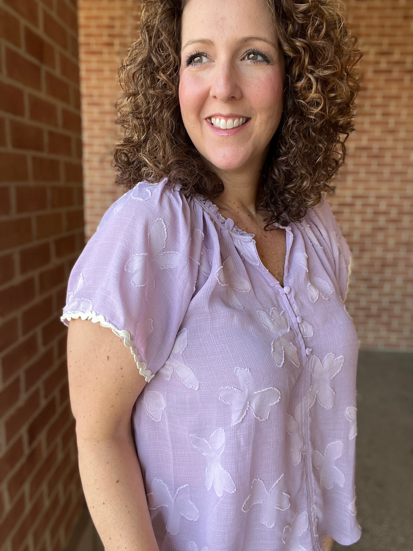 Lavender Floral Top with Trim