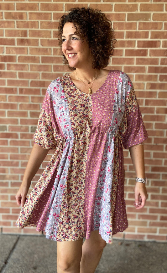 Mixed Floral Dress with Cinch Ties