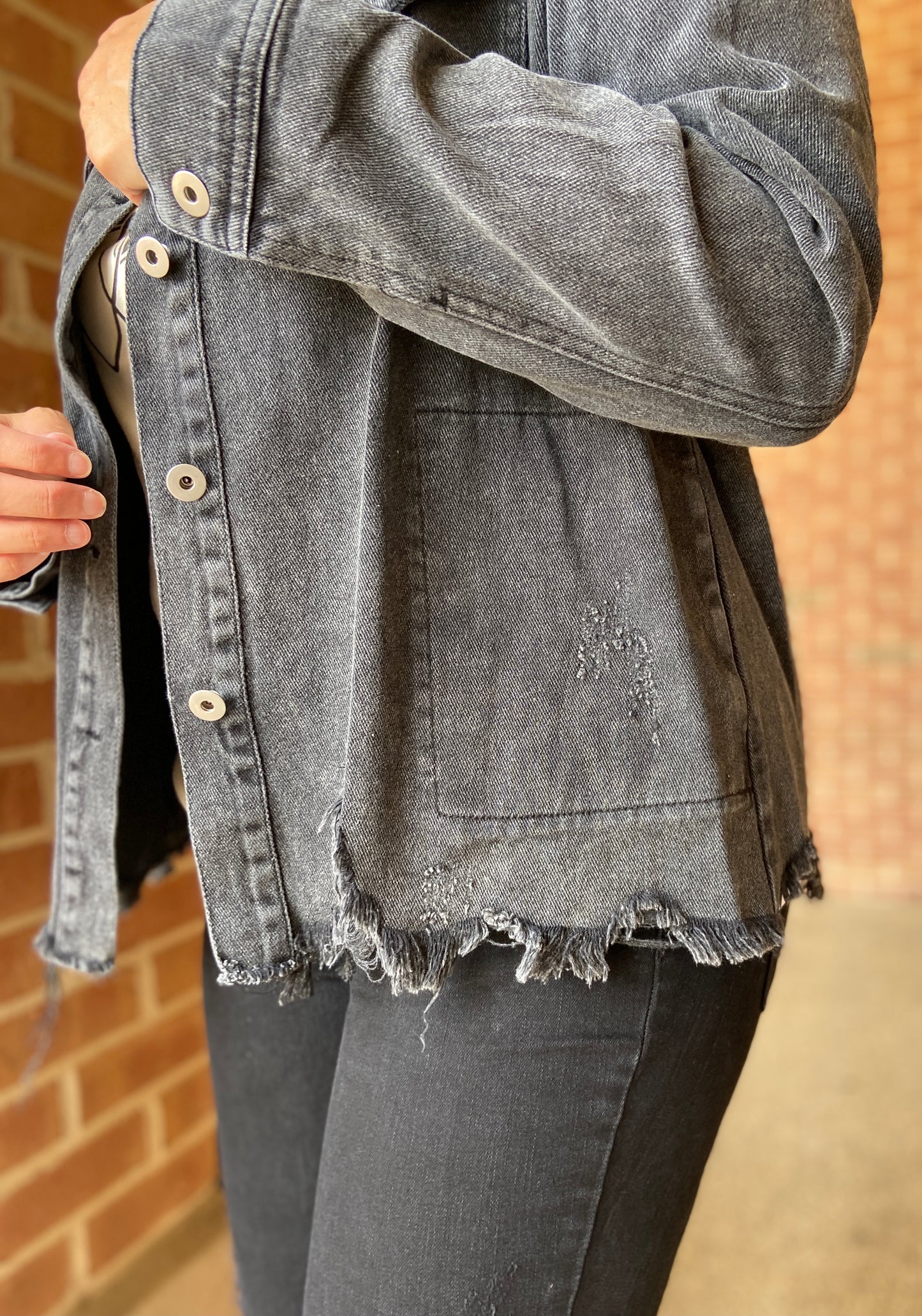 Lightly Distressed Denim Jacket - CHARCOAL