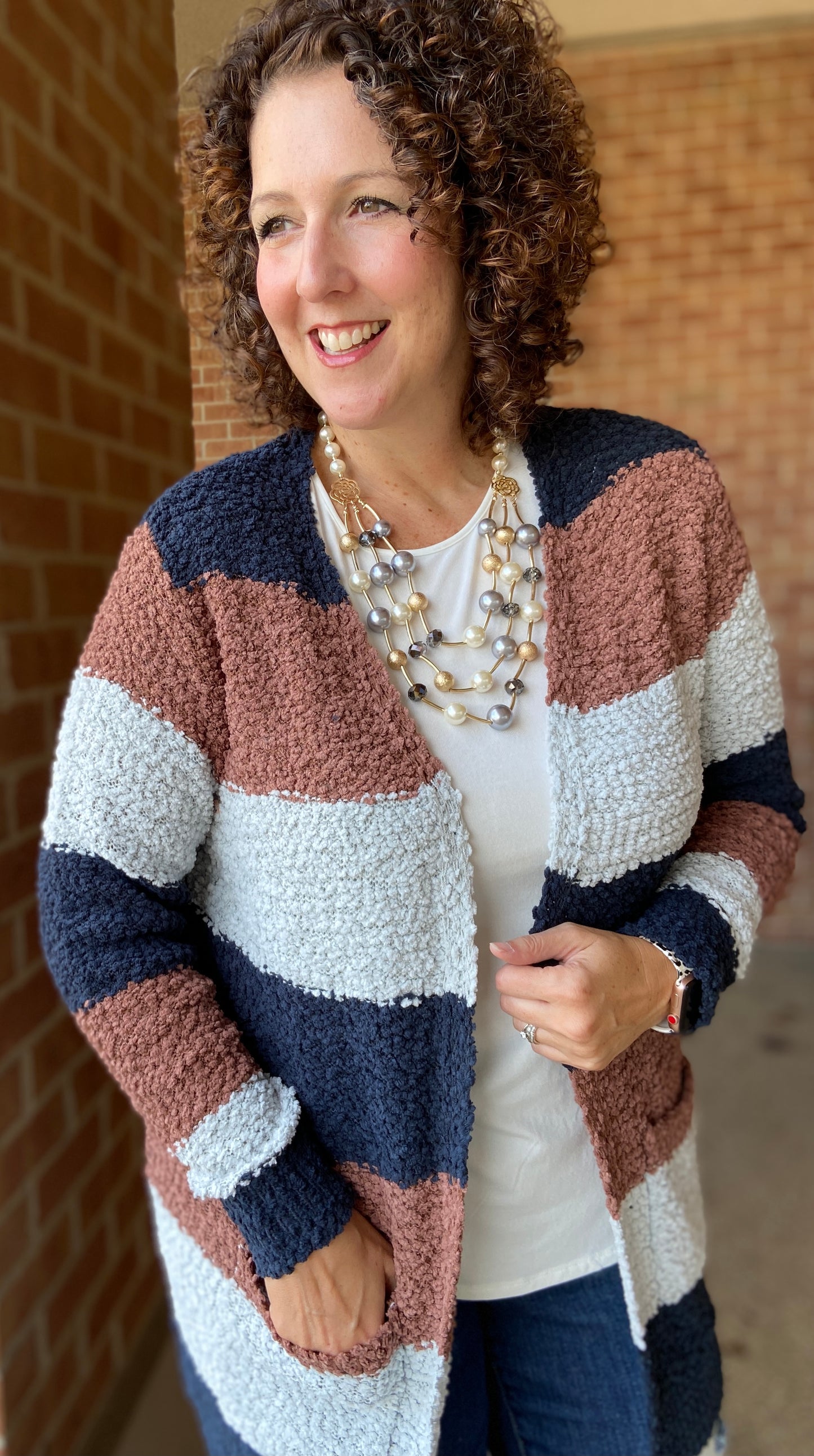 Wide Stripe Popcorn Cardigan