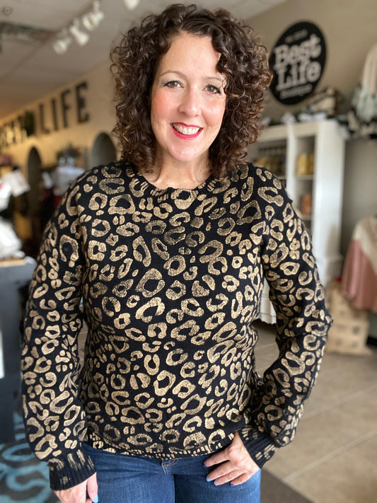 Metallic Gold Leopard Sweater