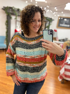 Multi Striped Open Knit Sweater