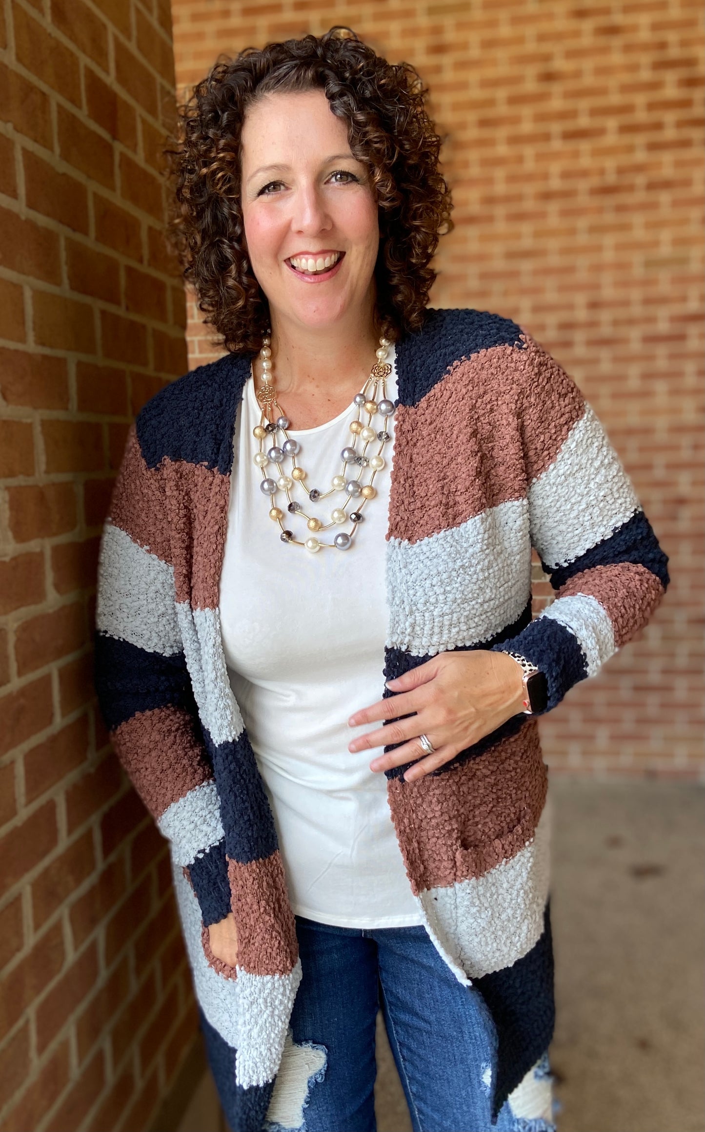 Wide Stripe Popcorn Cardigan